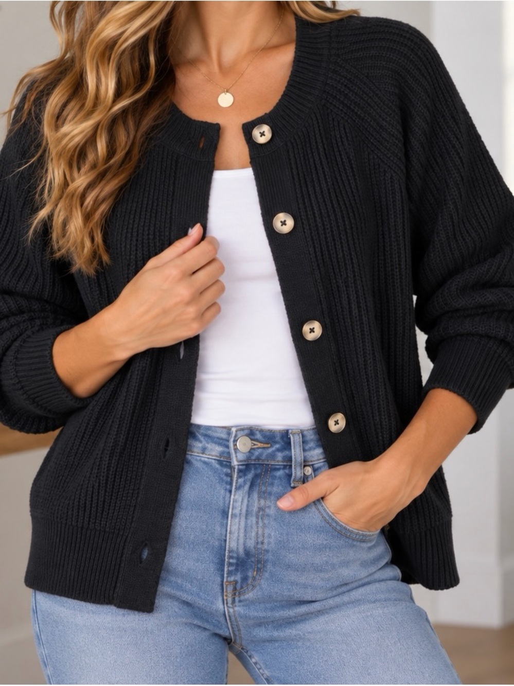 NWT XL Banana Republic Black Ribbed Button-Front Heavyweight Knit Cardigan